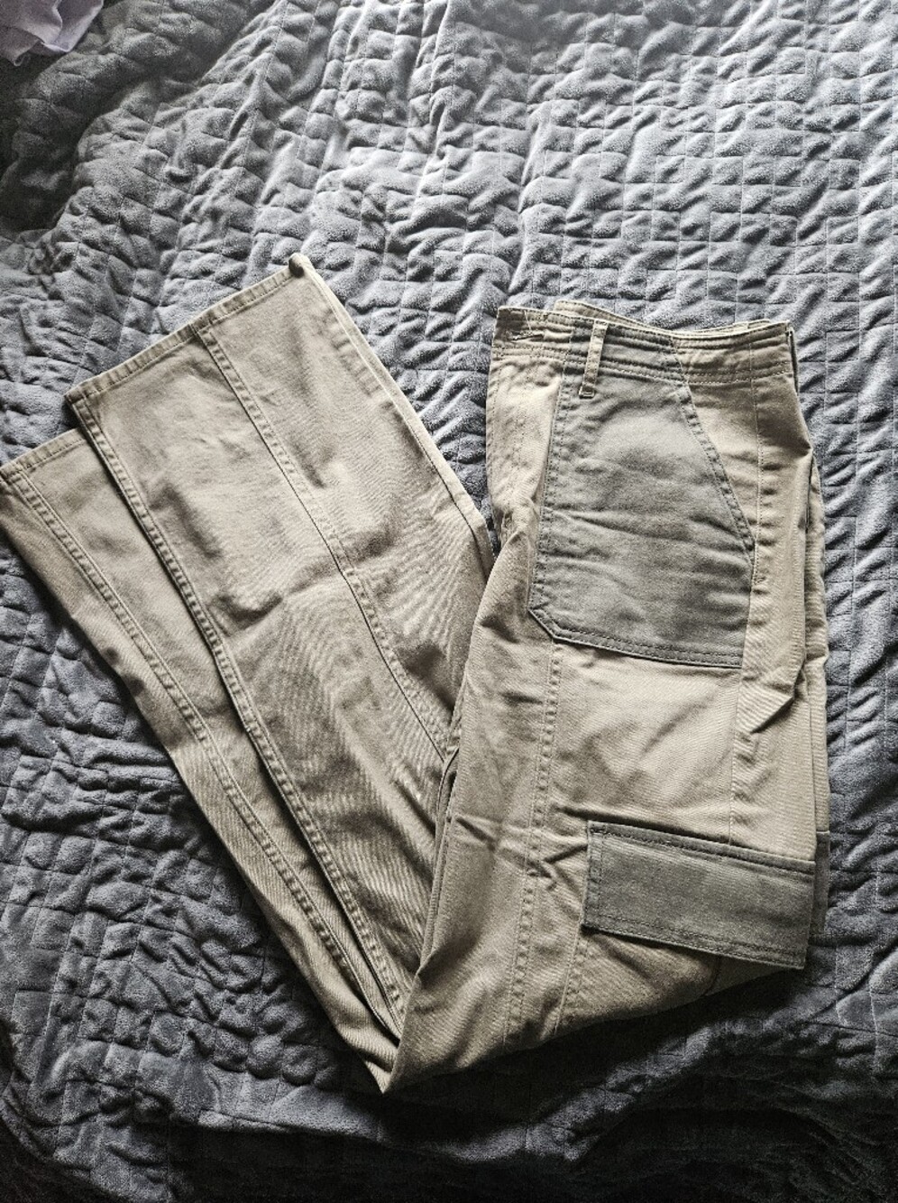 a.n.a Olive-Green Wide Leg Utility Pants with Patch Pockets